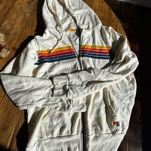 NWT Aviator Nation White 5 Stripe Zipper Hoodie, size XL.